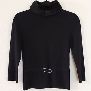 Faux Fur Mock Neck Ribbed Knit Sweater
